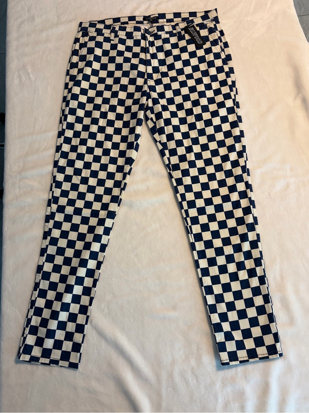 Men's Checkerboard Slim Chinos - Blue & White